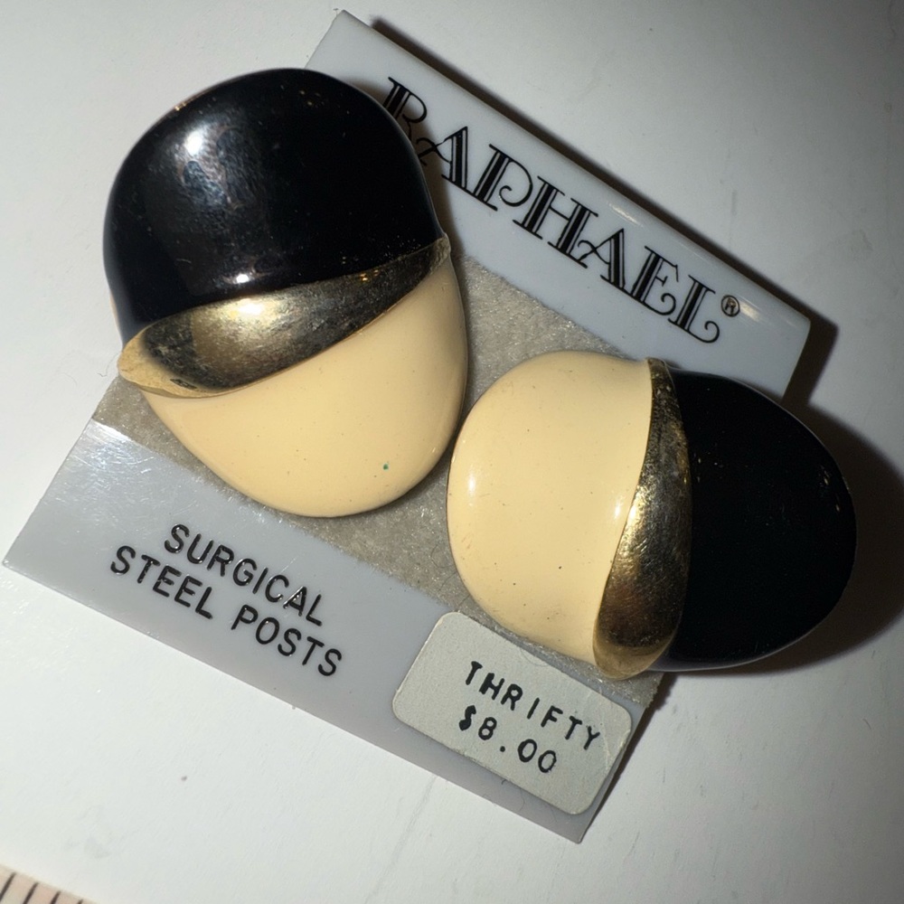 Rapha Black and Cream Earrings with Gold Accents